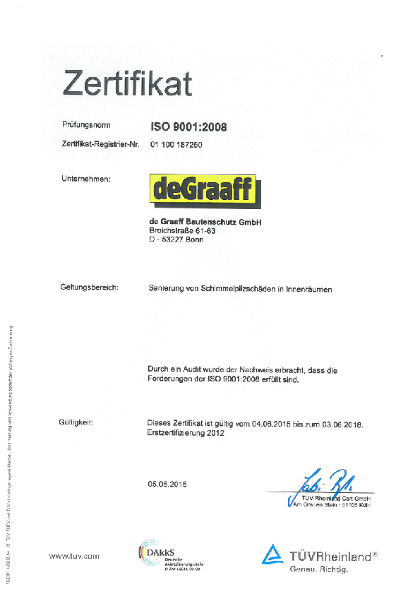 TÜV Zertifikat 9001 Degraaff Bautenschutz GmbH